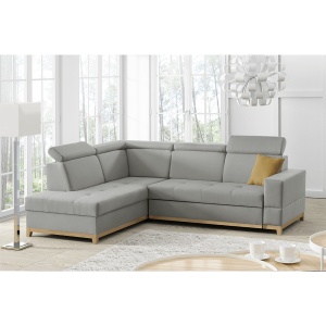 CANAPEA DRENA, MODEL STANGA, GRI DESCHIS, DIN TEXTIL SI LEMN, EXTENSIBIL, SPATIU DEPOZITARE, STIL MODERN, TK - Img 1
