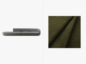 CANAPEA MILEY, CU 4 LOCURI, PE STANGA, VERDE MASLINIU INCHIS, CU TAPITERIE DIN TEXTIL BOUCLE BALOO, MICADONI