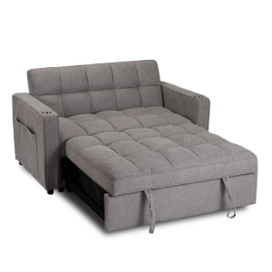 CANAPEA RABATABILA, ARTIM MEBLE, REALIZAT DIN MATERIAL TEXTIL GRI INCHIS SI METAL, STIL MODERN