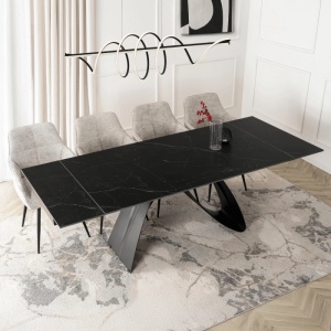 CEL MAI MIC PRET!!!MASA EXTENSIBILA 160-220CM, ARTIM MEBLE, REALIZATA DIN METAL SI CERAMICA, CULOARE MARMURA NEAGRA/NEGRU, STIL MODERN - Img 3