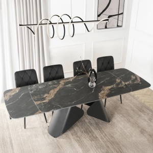 CEL MAI MIC PRET!!!MASA EXTENSIBILA 160-240CM, ARTIM MEBLE, REALIZATA DIN METAL SI CERAMICA, CULOARE MARMURA NEAGRA/NEGRU, STIL MODERN - Img 3