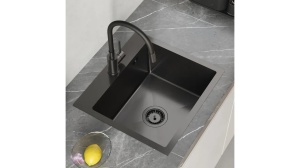 CHIUVETA BUCATARIE REA LUKE 90, CU BATERIE, NEGRU, DIN INOX, CALITATE SUPERIOARA - Img 5