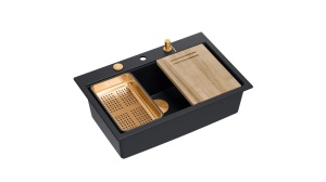 CHIUVETA BUCATARIE REA MARC 110 WORKSTATION, NEGRU/CUPRU, DIN GRANIT, CALITATE SUPERIOARA
