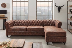 COLTAR CHESTERFIELD DIN, MICROFIBRA, PIELE NATURALA TABACITA DREAPTA 36836 - Img 2