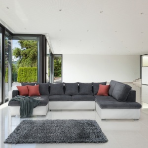 COLTAR KASTOR, TIP U, DREAPTA, GRI/ALB SI ROZ PUDRA, DIN PIELE ECOLOGICA SI TEXTIL, EXTENSIBIL, STIL MODERN, TK - Img 1