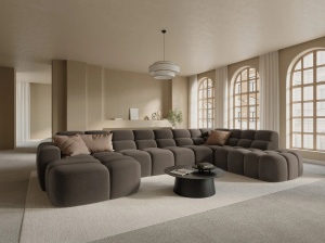 COLTAR LISA, DREAPTA, 7 LOCURI, 387 CM, MARO DESCHIS, TAPITERIE DIN CATIFEA, DESIGN DEOSEBIT