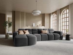 COLTAR LISA, STANGA, 5 LOCURI, 310 CM, GRI INCHIS, TAPITERIE DIN CATIFEA, DESIGN DEOSEBIT