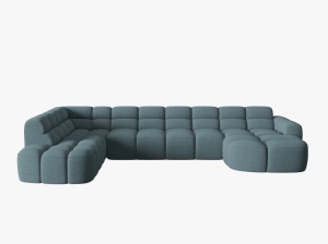 COLTAR LISA, STANGA, 7 LOCURI, 387 CM, ALBASTRU DESCHIS 76, TAPITERIE DIN STOFA, DESIGN DEOSEBIT - Img 2
