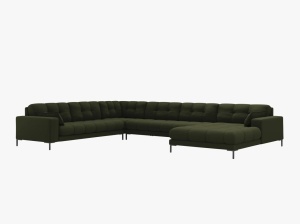 COLTAR MAMAIA, CU 7 LOCURI, PE STANGA, VERDE MASLINIU INCHIS, CU TAPITERIE DIN TEXTIL STRUCTURAT NEVE, MICADONI