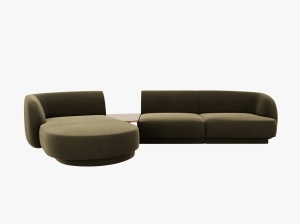 COLTAR MILEY, CU 3 LOCURI, PE STANGA, VERDE MASLINIU INCHIS, CU TAPITERIE DIN CATIFEA BLUVEL, MICADONI