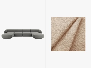 COLTAR MILEY, CU 5 LOCURI, BEJ, CU TAPITERIE DIN TEXTIL BOCLE BALOO, MICADONI