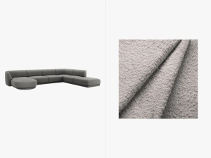 COLTAR MILEY, CU 6 LOCURI, PE DREAPTA, GRI DESCHIS, CU TAPITERIE DIN TEXTIL BOUCLE BALOO, MICADONI