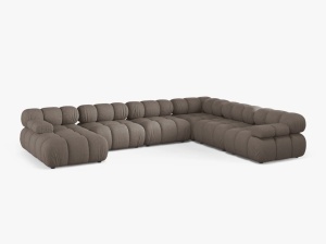 COLTAR MODULAR PANORAMIC, BELLIS, PE DREAPTA, CAPPUCCINO, CU TAPITERIE DIN TEXTIL STRUCTURAT LIBERTY, MICADONI