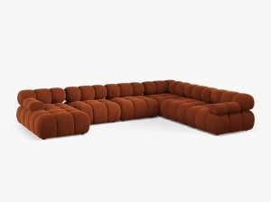 COLTAR MODULAR PANORAMIC BELLIS, PE DREAPTA, TERACOTA, CU TAPITERIE DIN CATIFEA BLUVEL, MICADONI