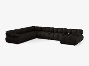 COLTAR MODULAR PANORAMICA BELLIS, PE STANGA, NEGRU, CU TAPITERIE DIN TEXTIL STRUCTURAT LIBERTY, MICADONI