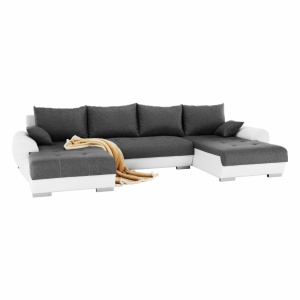 COLTAR TRENDY, TIP U, ALB/GRI, DIN PIELE ECOLOGICA SI TEXTIL, EXTENSIBIL, SPATIU DEPOZITARE, STIL MODERN, TK - Img 1