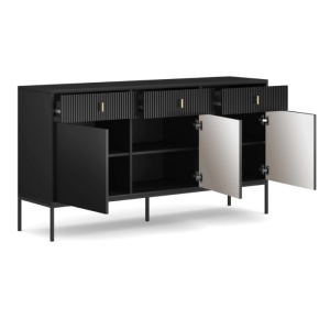 COMODA LIVING 155CM, ARTIM MEBLE, CU 3 USI, REALIZATA DIN MDF, CULOARE NEAGRA, STIL MODERN - Img 3