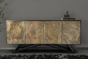 COMODA LIVING 170CM, MOUNTAIN SOUL, ASPECT DE PIATRA/MARO, DIN LEMN MASIV DE SALCAM SI FURNIR CU ASPECT DE PIATRA SI CADRUL DIN METAL