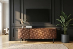 COMODA LIVING, ALDON 160CM, REALIZAT DIN LEMN DE MANGO 3D SI METAL, CULOARE MARO, ARTIM GROUP SELECTION