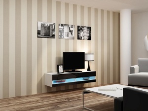 COMODA RTV LIVING CU LED VIGO 140 ALB/NEGRU DESIGN MODERN CM