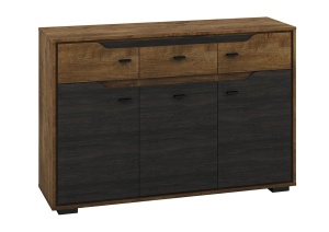 COMODA SHELVE 08 DIN PLACI LAMINATE DE CALITATE CU 3 USI SI 3 SERTARE CULOARE STEJAR - Img 1