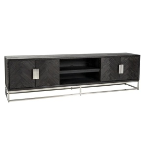 COMODA TV BLACKBONE, 220 CM, 7415, NEGRU/AURIU, DIN FURNIR DE STEJAR SI METAL, STIL MODERN