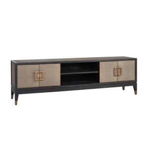 COMODA TV BLOOMVILLE, 185 CM, BEJ/NEGRU/AURIU ANTICHIZAT, DIN FURNIR DE STEJAR,PIELE ECO SI METAL, RICHMOND INTERIORS