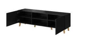 COMODA TV, CAMA-PAFOS-RTV-150-CZ/CZ 150M, ALB/NEGRU MAT, PLACI LAMINATE SI MDF, DESIGN MODERN - Img 4