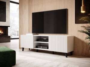 COMODA TV, CAMA-PAFOS-RTV-150-CZ/CZ 150M, ALB/NEGRU MAT, PLACI LAMINATE SI MDF, DESIGN MODERN - Img 5