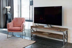 COMODA TV KENSINGTON, 140 CM, NUC/CROM, DIN LEMN RECICLAT SI METAL, STIL INDUSTIAL, B2