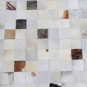 Covor de lux din piele, alb/gri/maro, patchwork, 200x200, PIELE DE VITĂ TIP 10, 0000188873 - Img 4