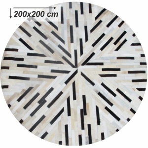Covor de lux din piele, negru/bej/alb, patchwork, 200x200, PIELE DE VITĂ TIP 8, 0000188868