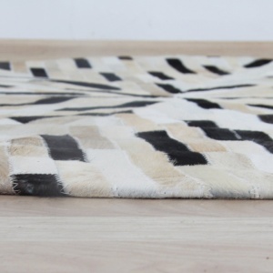 Covor de lux din piele, negru/bej/alb, patchwork, 200x200, PIELE DE VITĂ TIP 8, 0000188868 - Img 4