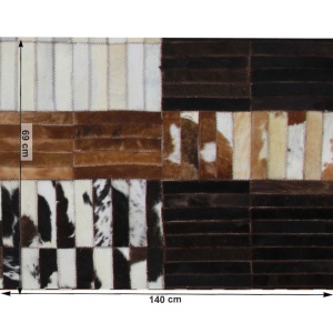 Covor de lux din piele, negru/maro/alb, patchwork, 69x140, PIELE DE VITĂ TIP 4, 0000188862