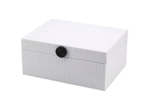 CUTIE DE DPOZITARE MARE, MYRTH JB-0097, ALBA, CONFECTIONATA DIN MDF, PIELE ECOLOGICA SI ALIAJ DE ZINC, RICHMOND INTERIOR
