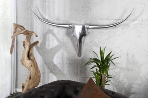 DECORATIUNE DE PERETE 120CM, BULL, ARGINTIE, STIL VINTAGE