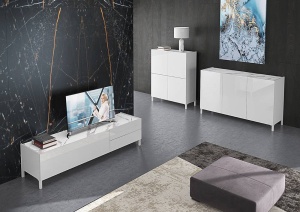 DULAP/BUFET 130CM, EDDY, COD 4381, STIL MODERN, REALIZATA PANOURI LAMINATE, ALB HIGH GLOSS - Img 5