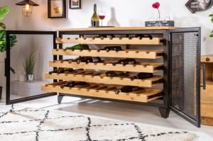 DULAP PENTRU VINURI 127CM, BODEGA COD 40458, LEMN MASIV DE PIN, DESIGN INDUSTRIAL - Img 2