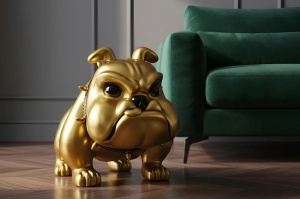 FIGURINA DECORATIVA, BULLDOG 70CM, FABRICATA DIN POLIRASINA, REALIZATA MANUAL, CULOARE AURIE, ARTIM GROUP SELECTION