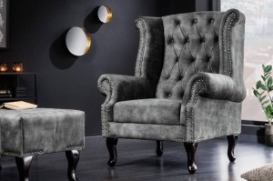 FOTOLIU CHESTERFIELD 105CM, CATIFEA GRI, ASPECT ANTICHIZAT