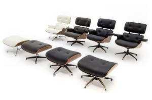 FOTOLIU CU TABURET DE RELAXARE , PIELE NATURALA ITALIANA SI LEMN DE FRASIN, CULOARE NEGRU/FRASIN, STIL EAMES - Img 3