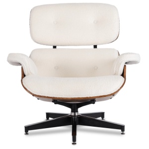FOTOLIU CU TABURET LOUNGE, ARTIM, ALB BOUCLE, MATERIAL LEMNOS SI TEXTIL, STIL MODERN - Img 3
