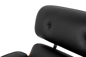 FOTOLIU CU TABURET LOUNGE HM, PIELE NATURALA ITALIANA SI LEMN DE NUC, CULOARE NEGRU/TRANDAFIR, STIL EAMES - Img 6