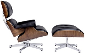 FOTOLIU EXCLUSIVIST CU TABURET, LOUNGE VA PREMIUM SZEROKI, NEGRU/NUC/CROM, PIELE NATURALA SI LEMN DE NUC, STIL MODERN
