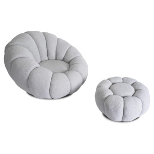 FOTOLIU ROTATIV CU POUF, ARTIM MEBLE, REALIZAT DIN MATERIAL TEXTIL BOUCLE GRI, STIL MODERN - Img 2