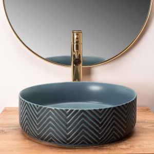 LAVOAR REA ASHLEY, ALBASTRU, 40 CM, MONTAJ PE BLAT, DIN CERAMICA, CALITATE SUPERIOARA, REA - Img 4