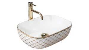 LAVOAR REA BELINDA DIAMOND, ALB/AURIU, 47 CM, DIN CERAMICA, PE BLAT, CALITATE SUPERIOARA, REA