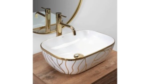LAVOAR REA BELINDA WAVE, ALB/AURIU, 46 CM, DIN CERAMICA, PE BLAT, CALITATE SUPERIOARA, REA - Img 2