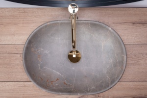 LAVOAR REA LARA, EFECT DE PIATRA BEJ, 48,5 CM, DIN CERAMICA, CALITATE SUPERIOARA - Img 4