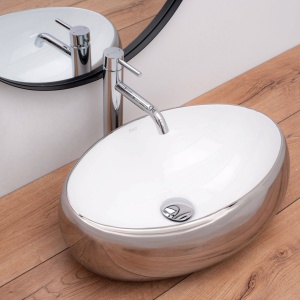 LAVOAR REA LINDA, ARGINTIU, 48CM, MONTAJ PE BLAT, DIN CERAMICA, CALITATE SUPERIOARA, REA - Img 3